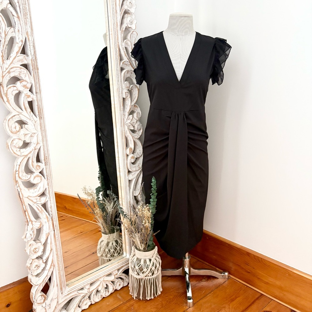 Elegant Black Ruffle Sleeve Dress